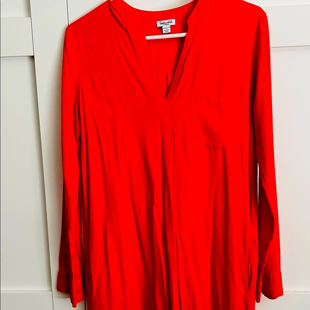 Red Splendid Tunic Shirt Dress
